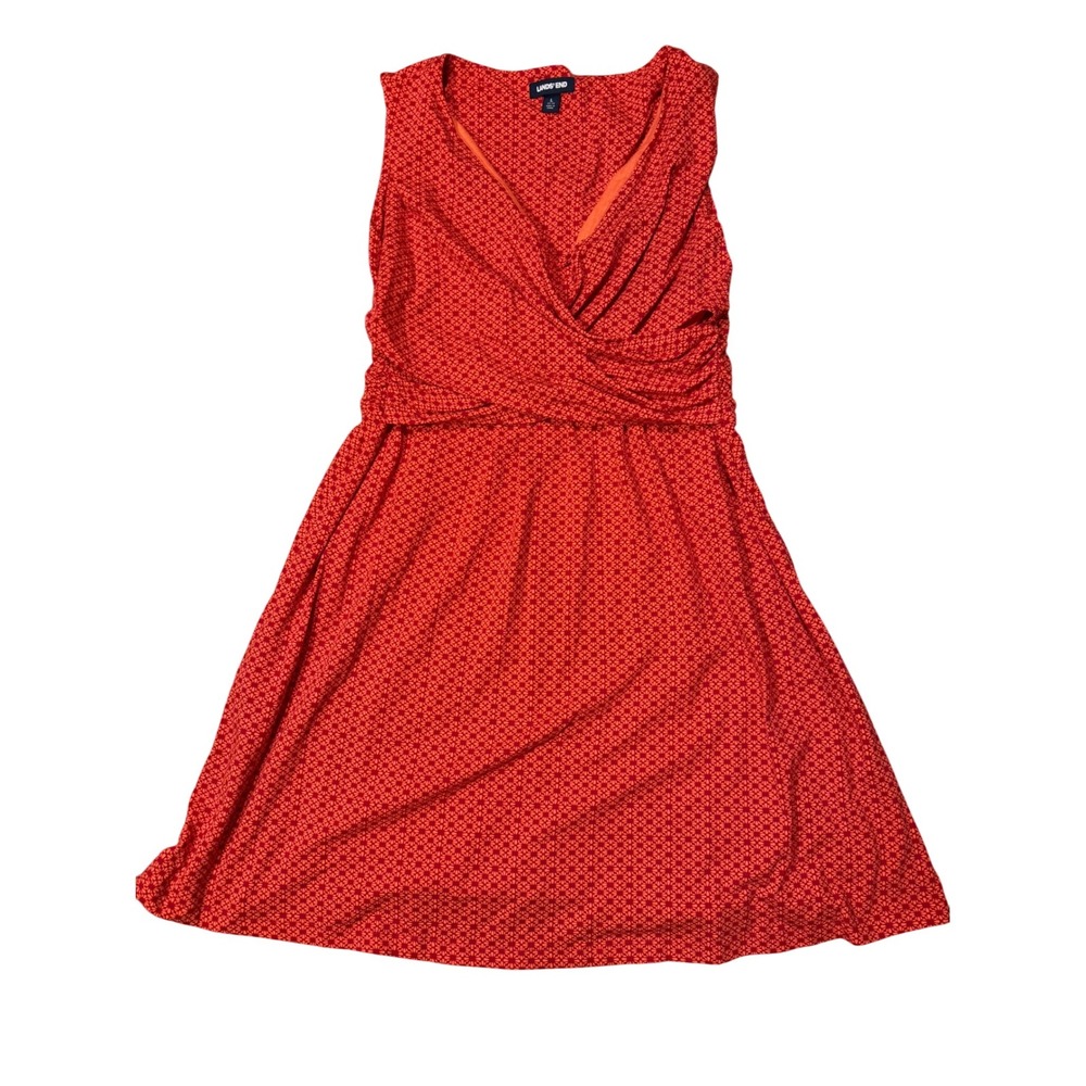 Lands' End Red Sleeveless A-Line Dress‎ Geometric Print Casual
